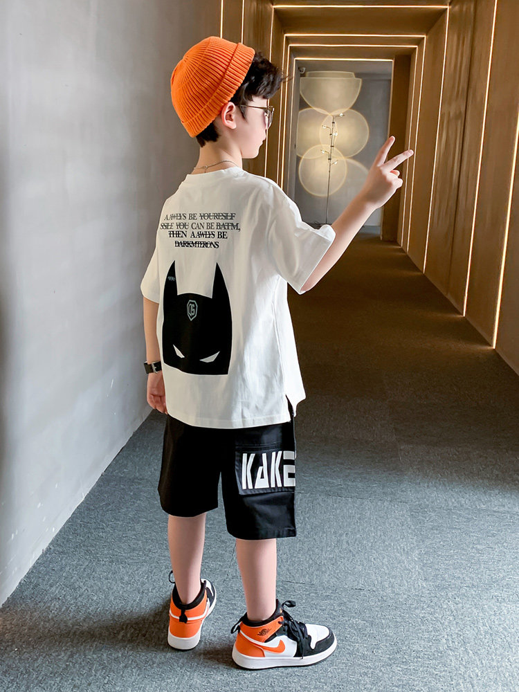 Children's clothing Boys short-sleeved suit summer 2021 new middle and large children's two-piece suit handsome foreign school casual Korean version of the tide