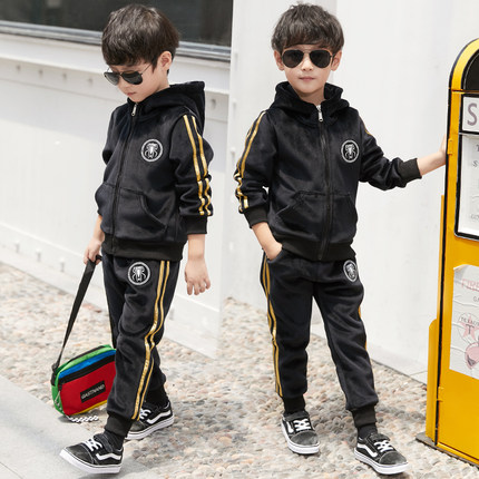 童装男童秋装套装2018新款儿童冬装洋气金丝
