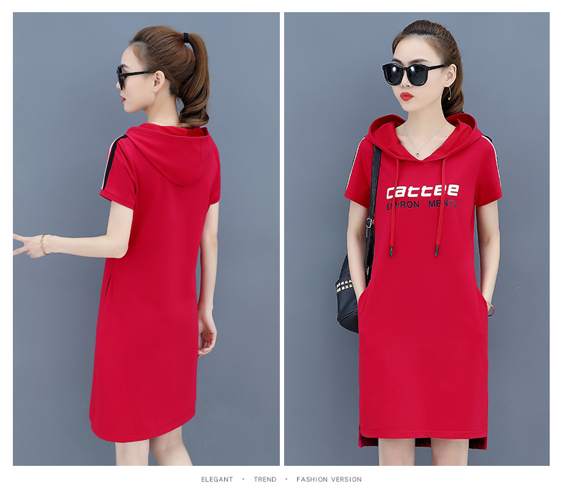 2019 Yu Linger mùa hè trùm đầu áo thun cotton váy mỏng thon dài phần thời trang váy thể thao giản dị quần áo nữ - Trang phục thể thao bộ nỉ adidas nữ