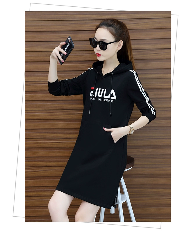 2018 Yu Linger thời trang thu đông thể thao thường xuyên cho bé gái xu hướng áo dài tay dài phần váy len mỏng bộ adidas nữ
