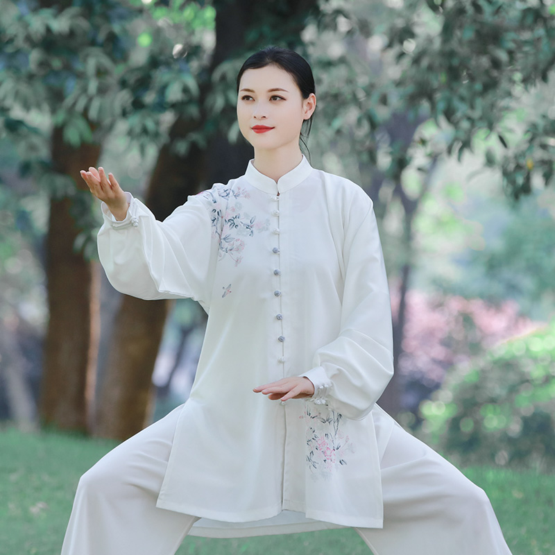 Fighting Fenghua Taiji clothing women's new elegant simulation silk Taijiquan performance practice clothing Chinese style spring and summer long version
