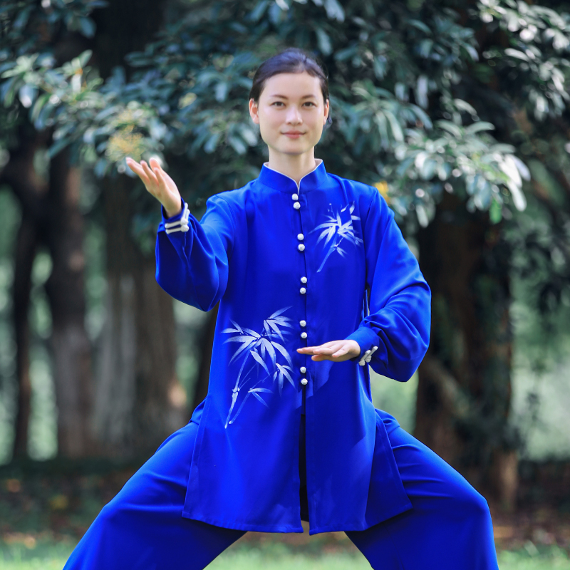 Zhengfenghua hand-painted bamboo leaf tai chi clothing women's new elegant Tai chi training clothing men's long version performance competition clothing