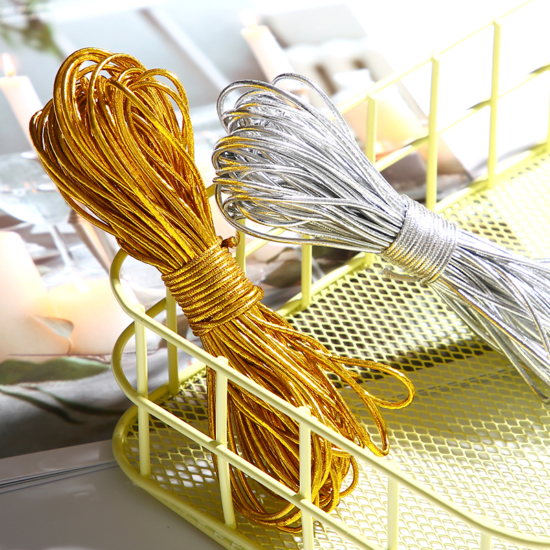 10m Elastic Rope Gold Silver Tag Rope Baking Snowflake Crisp Packaging Box Nougat Biscuit Gift Box Ribbon
