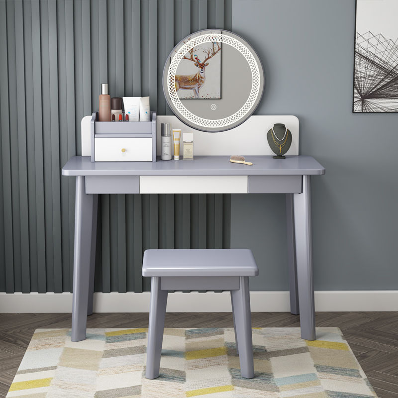 Nordic solid wood dressing table storage cabinet integrated with night light dressing table small apartment household net red with mirror