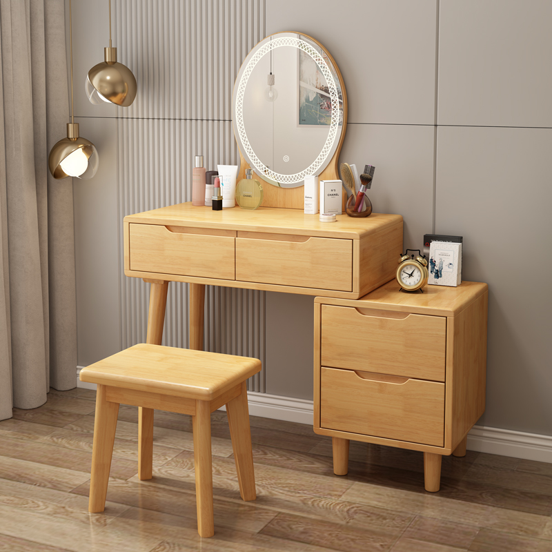 With night light dressing table storage cabinet integrated Nordic solid wood dressing table retractable small apartment household dressing table