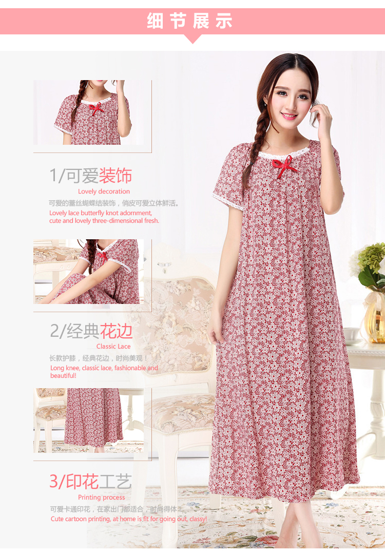 Của phụ nữ kích thước lớn tinh khiết cotton dài nightdress nữ mùa hè mùa thu và mùa đông Hàn Quốc ngắn tay phụ nữ mang thai có thể mặc đồ ngủ lỏng dịch vụ nhà