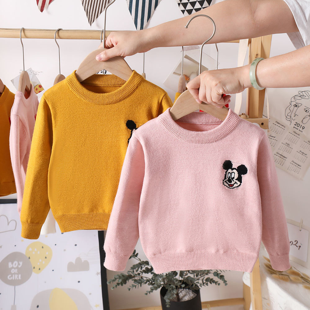 Children's Knitted Sweater Crew Neck Girls 2022 Spring and Autumn Boys' Western Style Korean Version Thick Cotton T Long Sleeve Wool Jacket