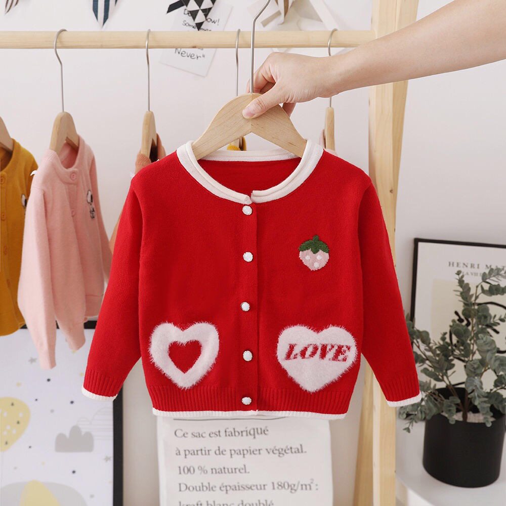 Girls sweater cardigan Baby knitted bottoming shirt Spring, autumn and winter baby sweater middle-aged children's thick coat
