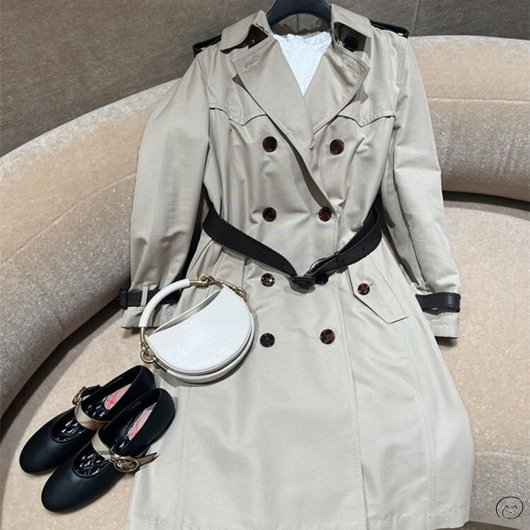 Burberry/Burberry's New Adjustable Pure Leather Lace-Up Waist Windbreaker Jacket for Women and Men Burberry/Burberry's New Adjustable Pure Leather Lace-Up Waist Windbreaker Jacket for Women and Men