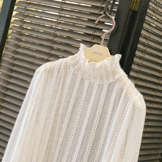 高领磨毛蕾丝打底衫女秋冬内搭洋气时尚时髦2025新款白色网纱上衣