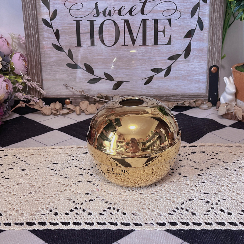 Scandinavian Modern Minimalist Style Accessible Luxury Home Electroplated Gold Ceramic Vase Model Room Living Room Furnishings and Decoration