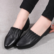 2021 trendy new leather flat size womens shoes 41-43 Spring simple soft leather shallow beef tendon Bean shoes