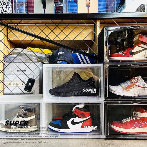 Super Sneakers Warch AJ Herese Box Sabe Cabine Anti -Oxidized Transparent Box полка