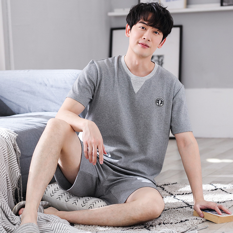 Wan Ruyu nước cotton mens mùa hè đồ ngủ mùa hè bông ngắn tay quần áo nhà mỏng đơn giản giản dị bộ ngắn tay.