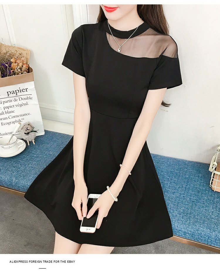 Mùa hè 2018 mới váy lưới khí chất gợi cảm Hepburn Váy đen nhỏ được sukol đen một chiếc váy nữ váy suông chữ a cho người béo