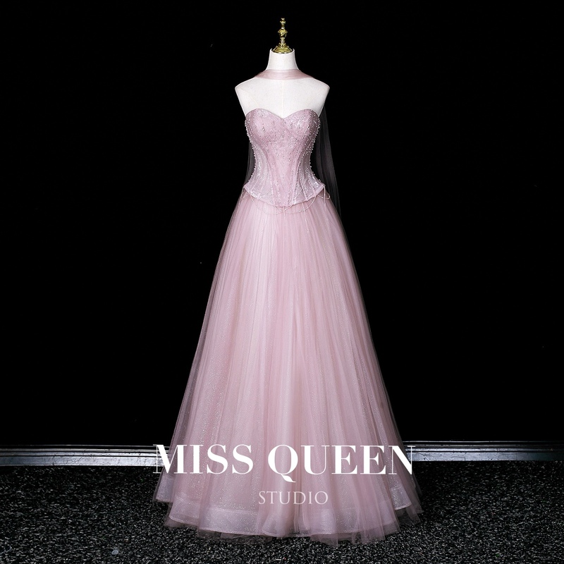 Missqueen Original Design Sweet Pink Toast Dress Bridal Banquet Dress Light Luxury Niche Coming-Of-Age Ceremony Dress