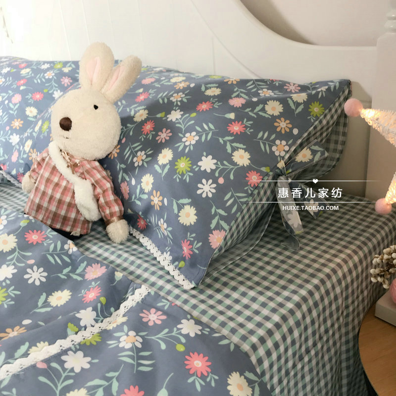 Hàn Quốc cô gái bông tim ins denim 1.8m ròng đỏ bông ren công chúa mục vụ giường hoa vải quilt - Bộ đồ giường bốn mảnh mẫu chăn ga gối đệm đẹp