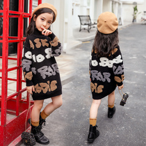 Girls autumn and winter sweaters 2021 New style childrens high collar thick long loose girl knitwear tide