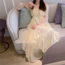 French high-set skirt mermaid yarn 2021 first love fairy ins Super fairy thin suspender dress two-piece