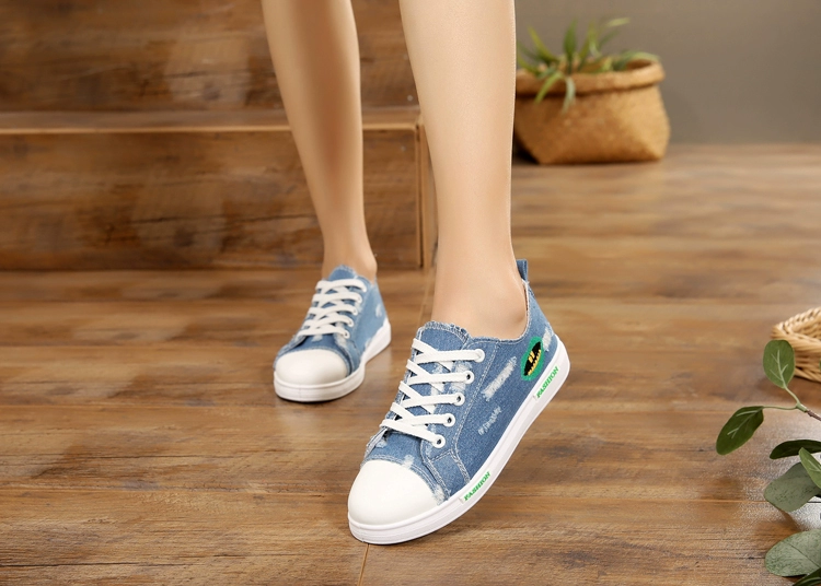 Mùa xuân 2018 mới giày denim lỗ vải nữ thấp để giúp dày học sinh trung học lười giày Hồng triều giày đơn