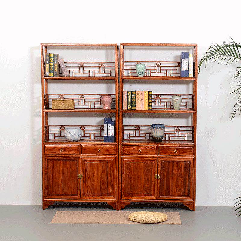 Ming and Qing classical Chinese solid wood bookshelf shelf two doors and two buckets bookcase New store promotion send wooden frame packaging