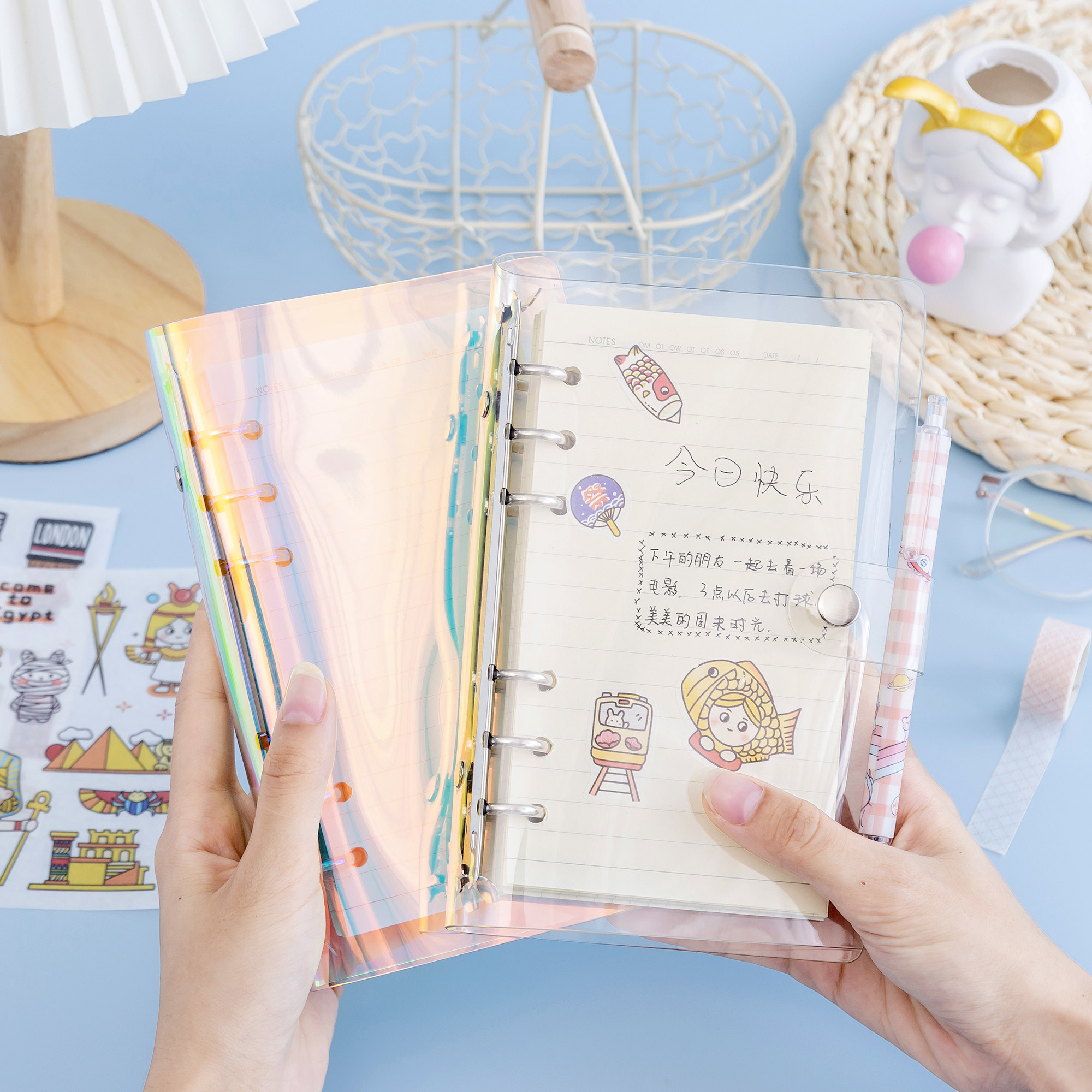 Laser Hand Tent Ben Dazzling Loose-leaf Notepad Student Diary Notebook A5A6 Fresh Press button Bennet discoloration Ben