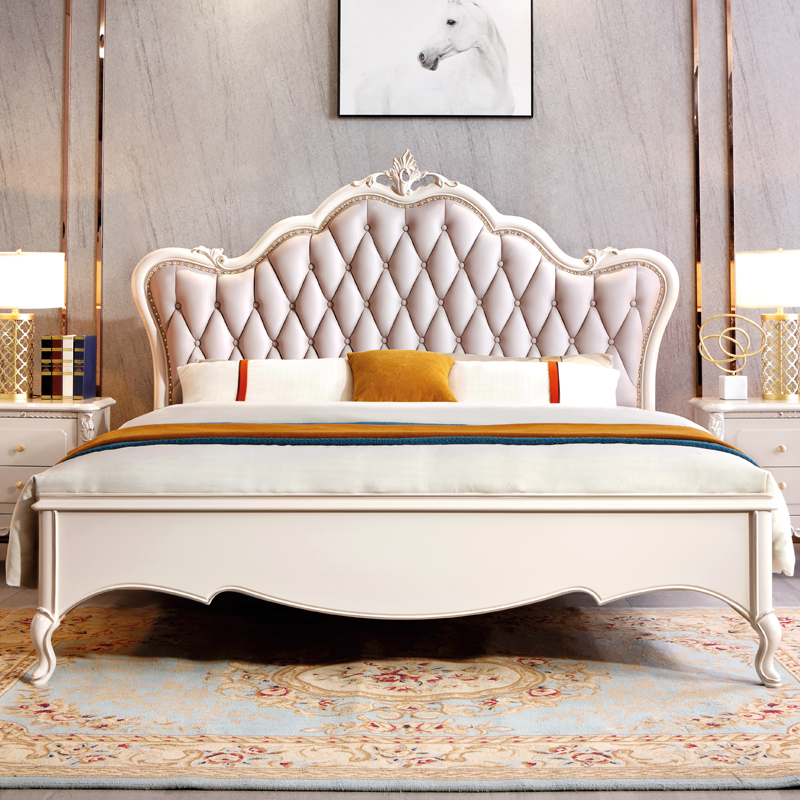 Full solid wood bed European bed double bed master bedroom luxury pearl white princess bed 1 8 m wedding bed simple anopi bed