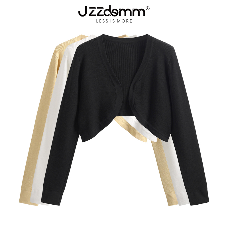 Jzzdemm Buckle-Free Short Shawl for Women, French Style, Solid Color, Loose Short Knit Cardigan Top, Trendy