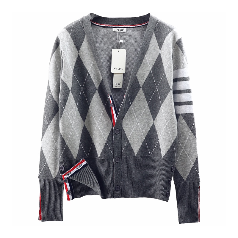 Couple's European Style 2025 New Spring and Autumn Clothing Diamond Plaid Bf Style Knitted Cardigan Women's Sweater Women's Jacket Women's Coat