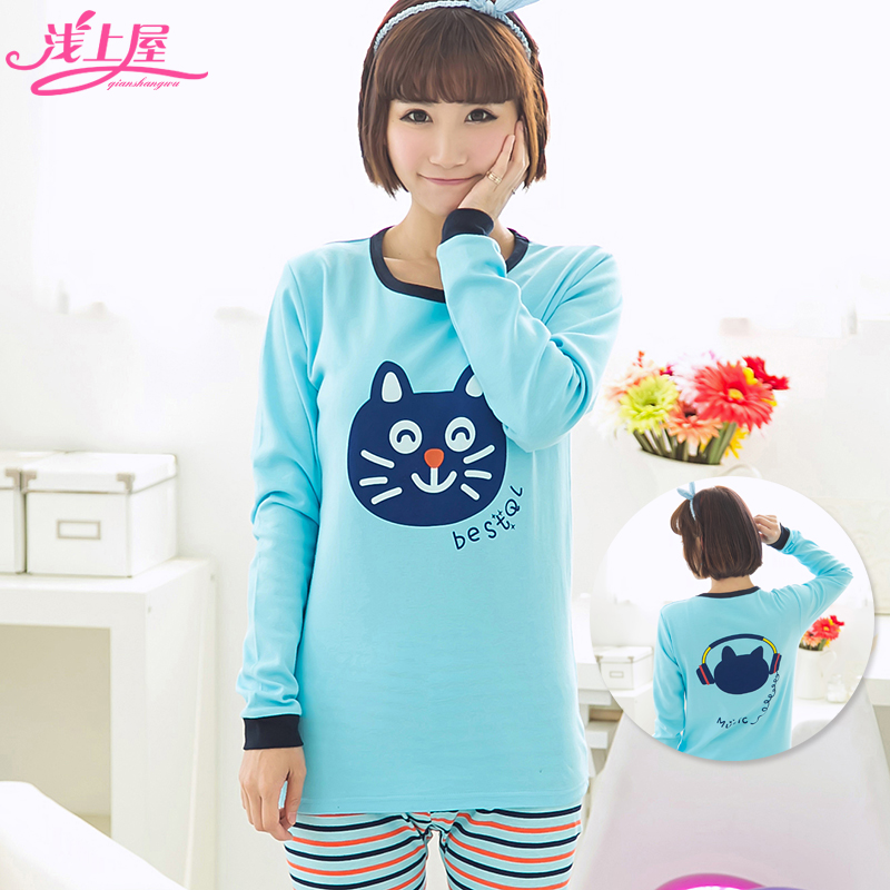 Shallow rooms teenage girl autumn sweater suit pure cotton underwear home clothesTeen cotton sweater