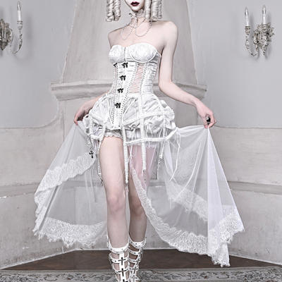 Original Blood Supply ◆ Sleeping Alice White Gothic Dark Design Sense Fishbone Tie Birdcage corset