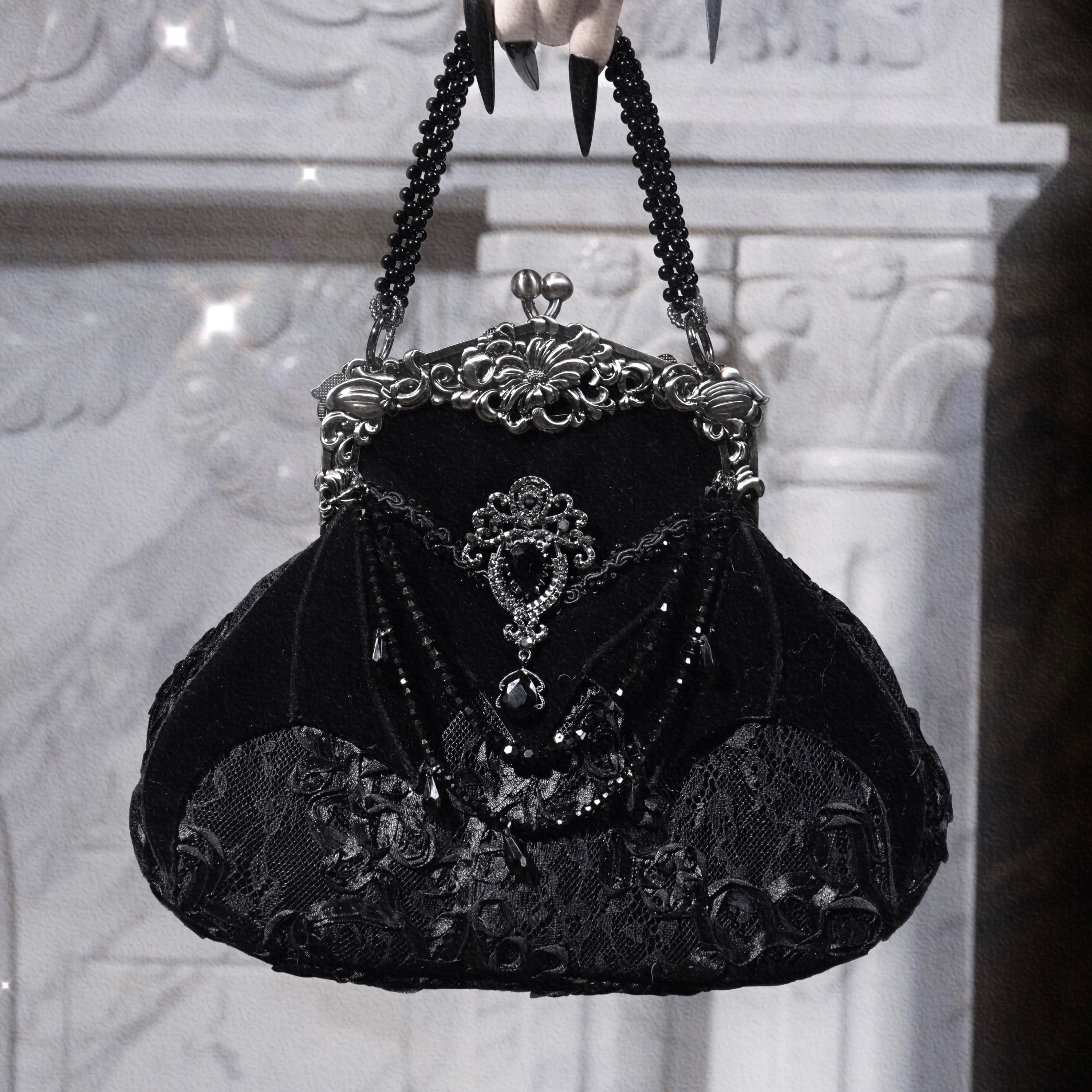 Blood Supply Original ◆ Day of Mourning Gothic Glamour European Style Sparkling Velvet Bat Handbag