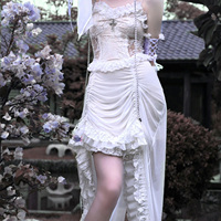 God's Redemption Chinese style Gothic dress Drawstring mesh dark style suspender dress High waist flying sleeve jumpsuit