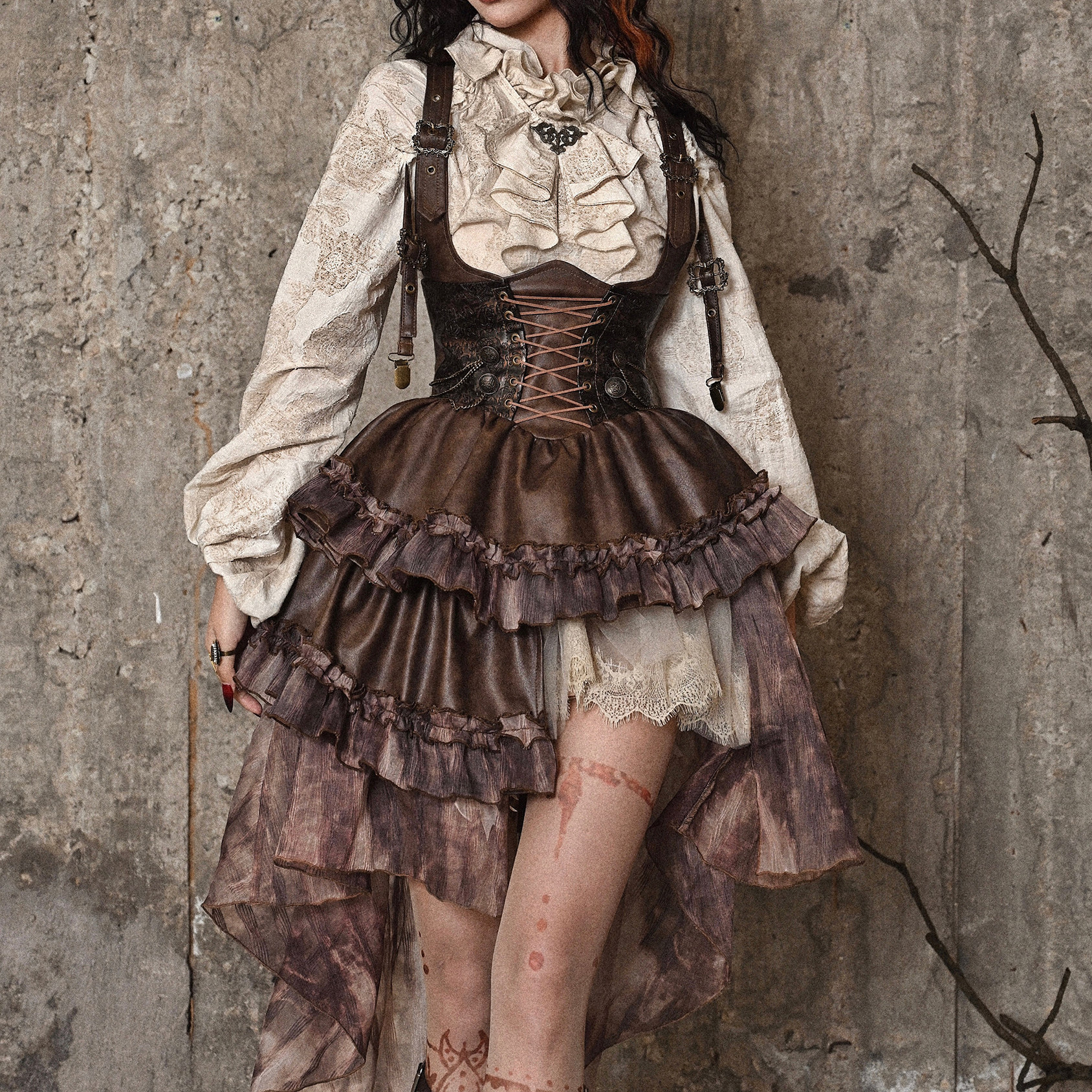 Blood Supply Original β Exile Journey Steampunk PU Bra Asymmetrical Strappy Train Dress Halloween