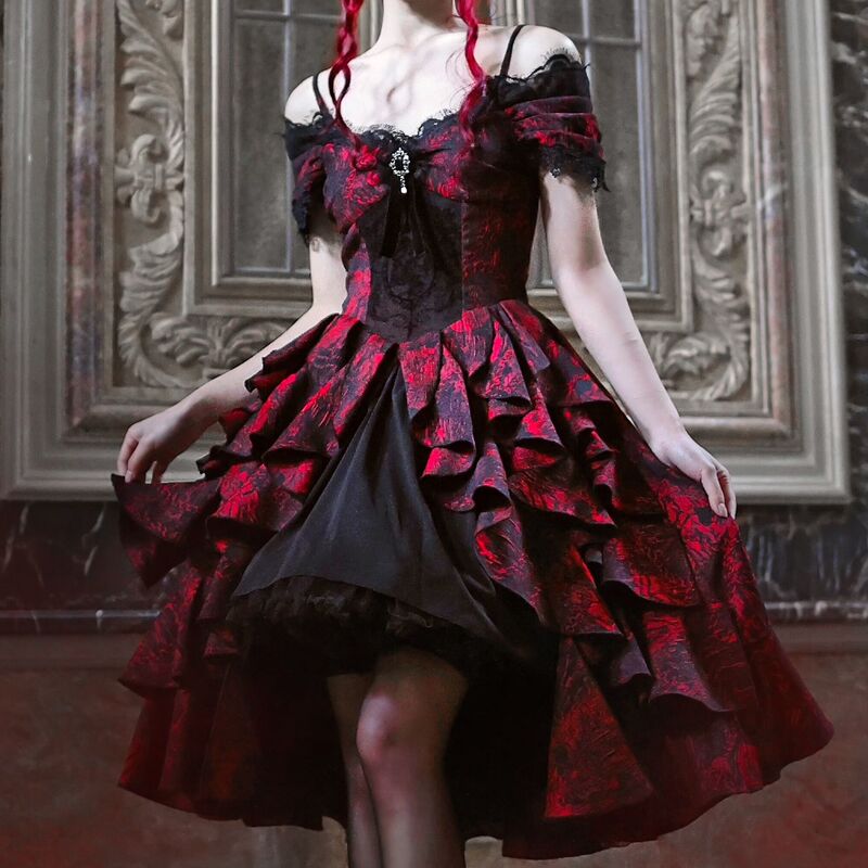 Blood Supply Original ◆ Feast of the Underworld Gothic Heavy Jacquard Off-Shoulder Court Wave Dress Halloween
