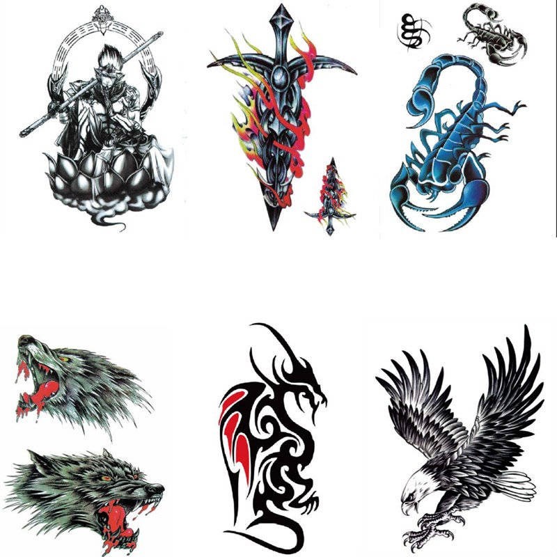 Social men and women waterproof tattoo sticker paper simulation realistic tattoo Personality fashion half arm scorpion Dragon Eagle Wolf head tattoo