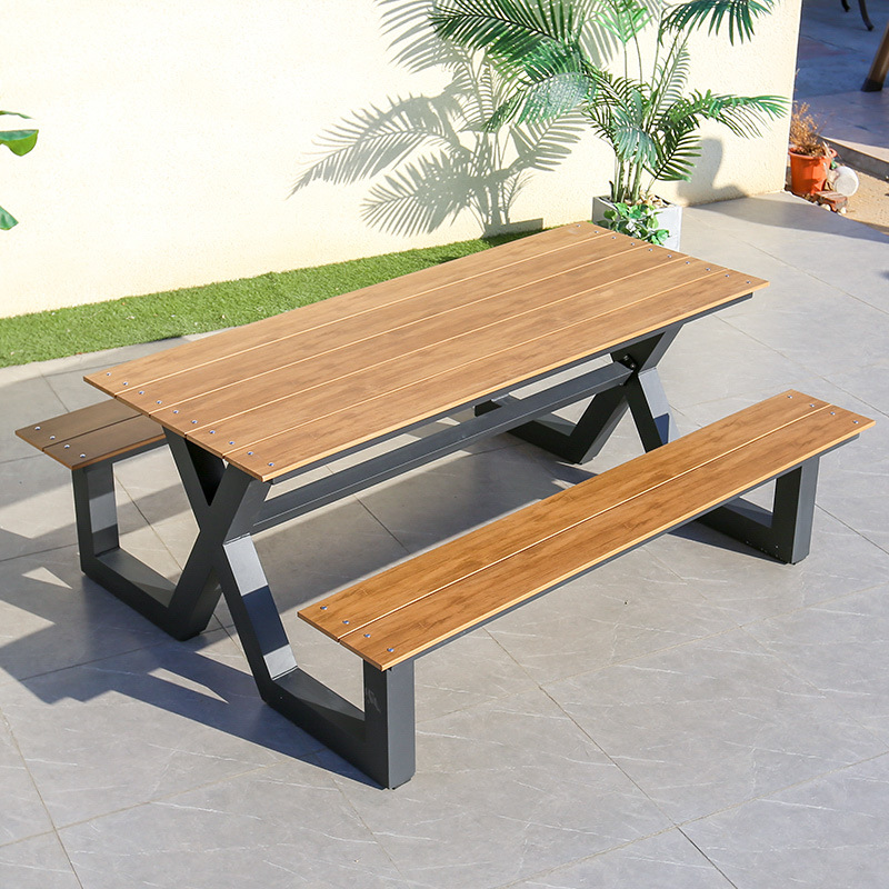 Outdoor plastic wood table and chair courtyard combination waterproof sunscreen outdoor open-air leisure park bench milk tea shop outside