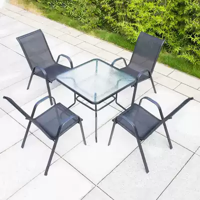 Outdoor courtyard table and chair combination Leisure outdoor waterproof sunscreen iron open-air garden with rattan chair three-piece set