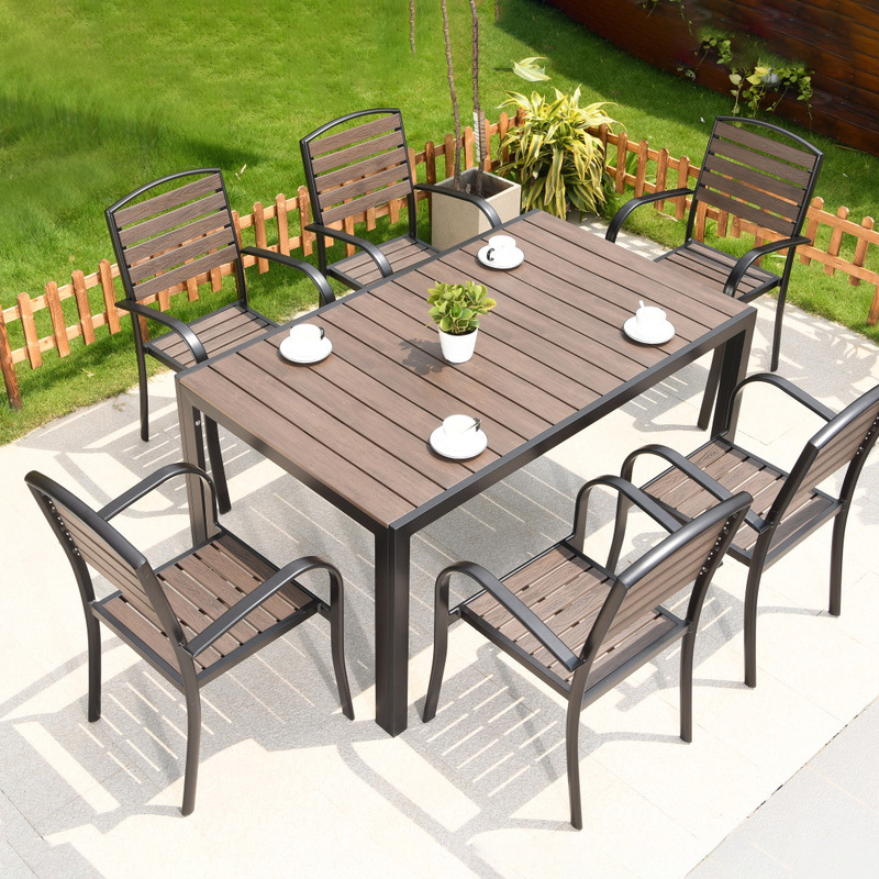 Outdoor patio table and chairs plastic wood waterproof sunscreen outdoor open-air Villa Garden large balcony Three sets of exterior pendulum minimis