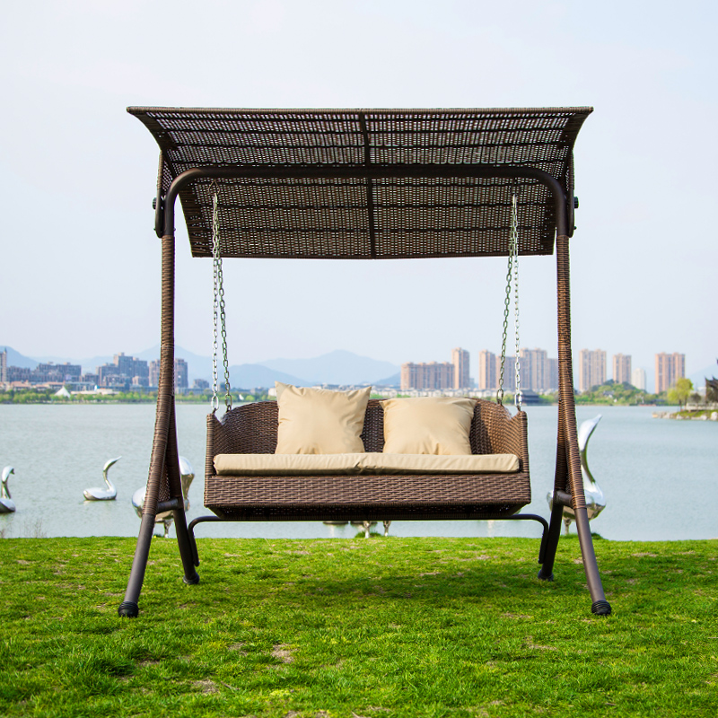 Pleasing outdoor Swing Set Garden Iron Art Hanging Chair Slut set Rattan Outdoor Leisure Rocking Chair Double minimalist