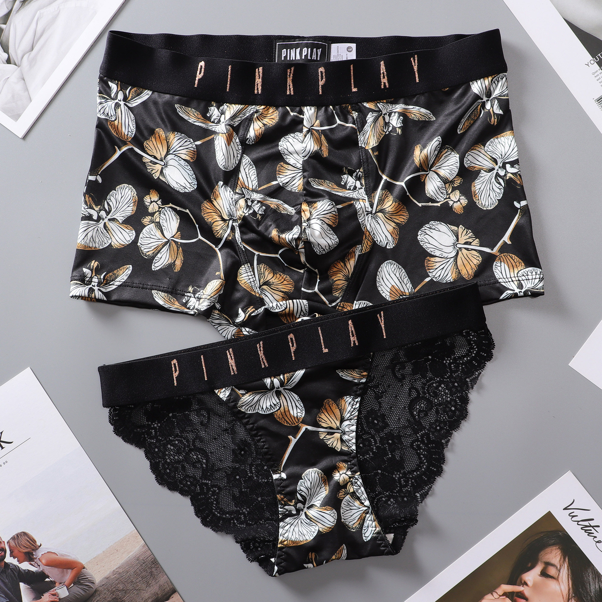 Lovers briefs Summer thin models Sexy cute men and women Double Temptation Lingerie Suit Passion Fire pure cotton crotch-Taobao