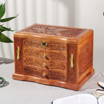 One-click lock mahogany high-end multi-layer solid wood jewelry box Chinese style necklace earrings hand jewelry bedroom jewelry storage box