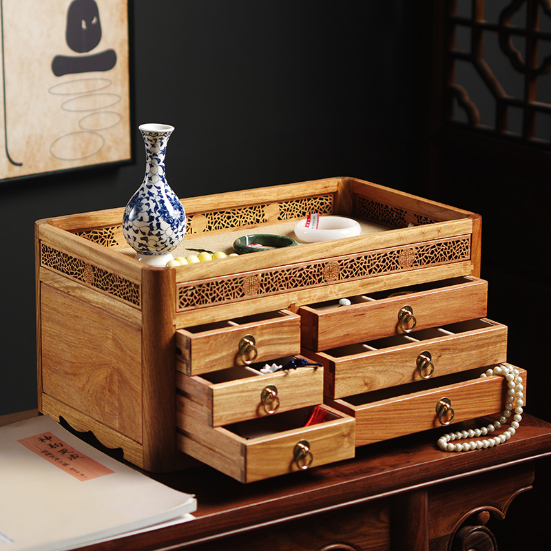 Myanmar Flowers Pear Jewelry Earrings Collection Box Essay Playing Jewelry Large Capacity Chinese First Decorated Case Retro Solid Wood Ornament Box-Taobao