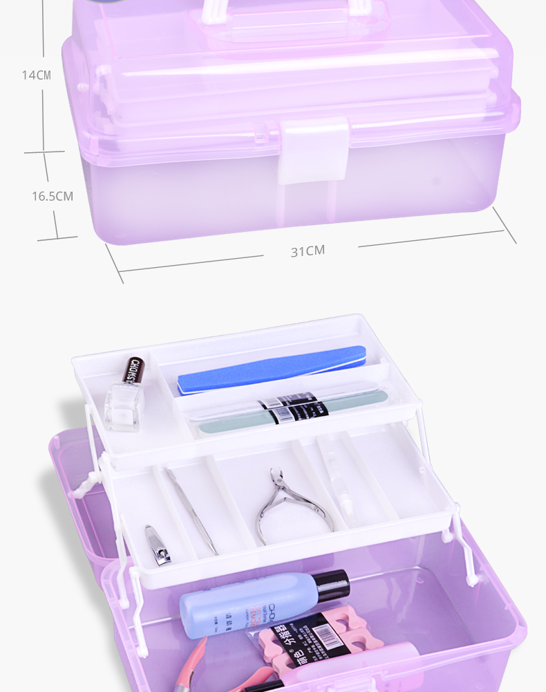 Nail Toolbox Hộp công cụ Hộp trang sức Hộp 3 màu giao ngẫu nhiên Kích thước trung bình lớn tùy chọn - Công cụ Nail bộ dụng cụ làm nail