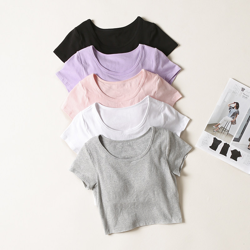 Padded short-sleeved high-waisted tight-fitting shirt