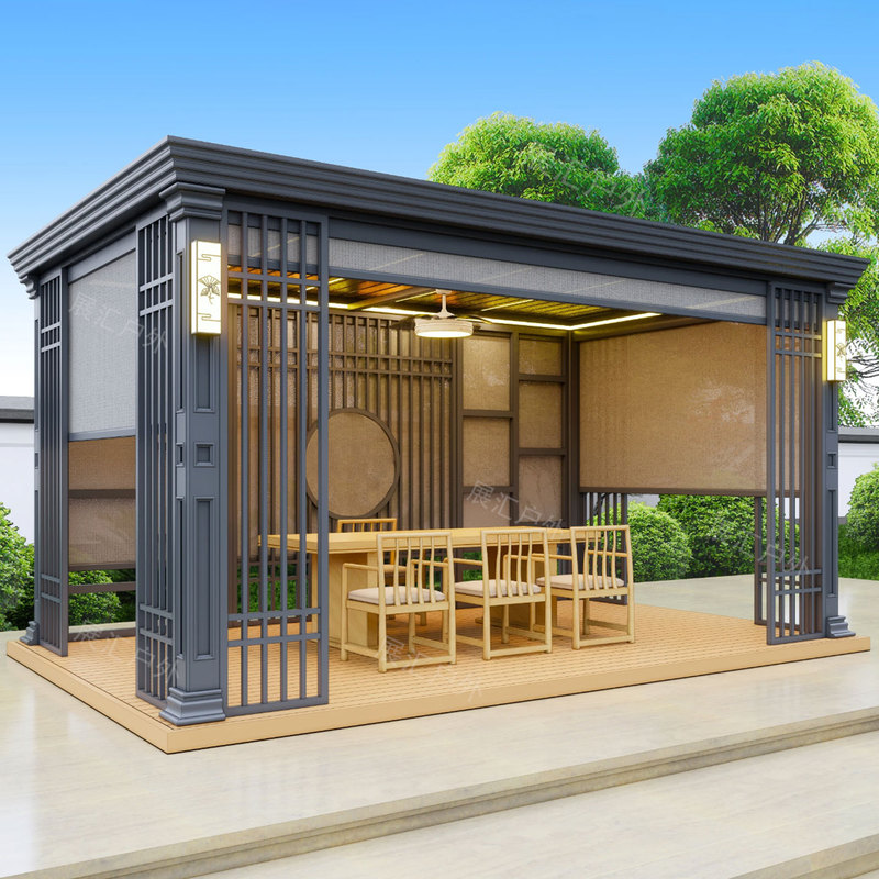 Outdoor Gazebo, Courtyard Garden Awning, Home Terrace Electric Sunroom, Aluminum Alloy New Chinese Style Garden Pavilion