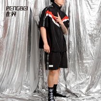 Summer Tide Men Hip Hop Shorts Reflective String Short Sleeve School Uniform Sports Set Street Dance Team Dance Custom 023