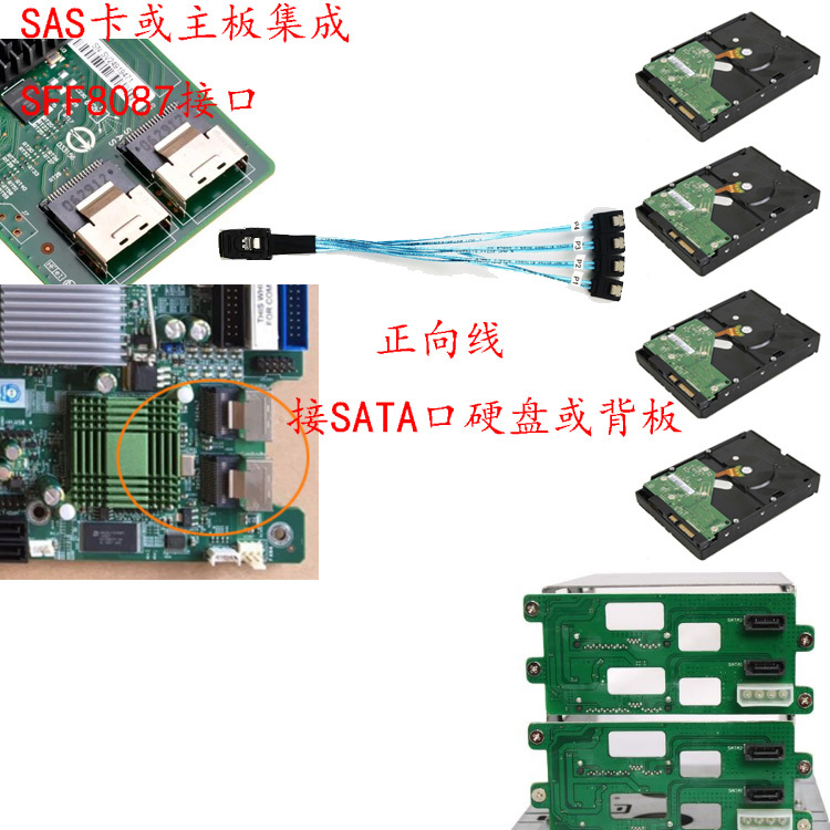 Array Card Motherboard Connected to Nas Backplane Mini Sas Sff 8087 to Sata Forward and Reverse Connection Hard Drive Data Cable