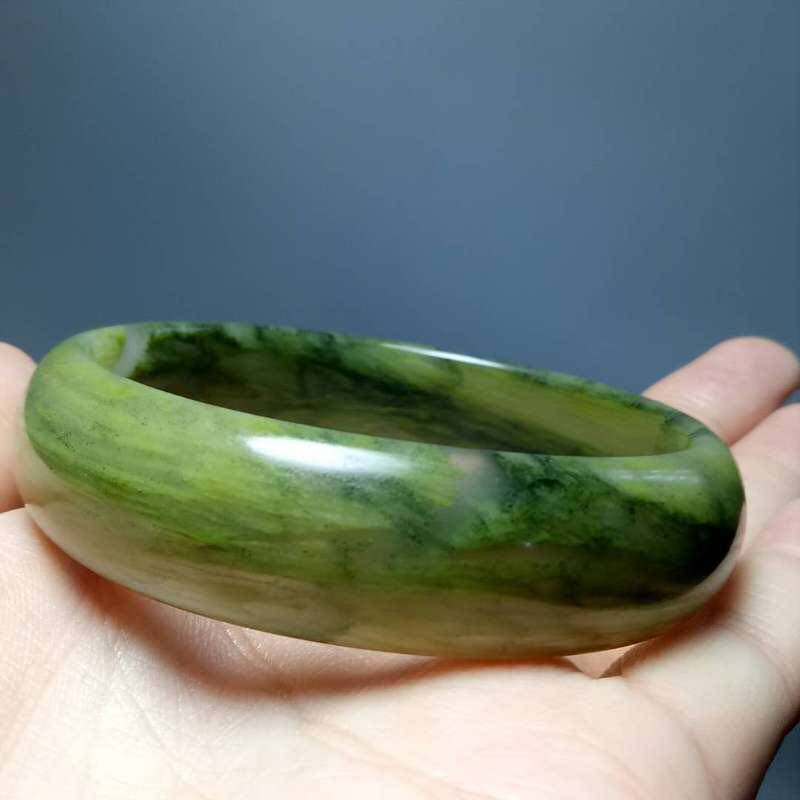 Xinjiang Natural Jade Gobi Jade Klamayijin Silk Jade Grass Green Bracelet