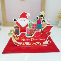  New product Japan and South Korea creative Christmas 3D three-dimensional Greeting Card Cute Red Christmas Sleigh Bus gift Blessing Card